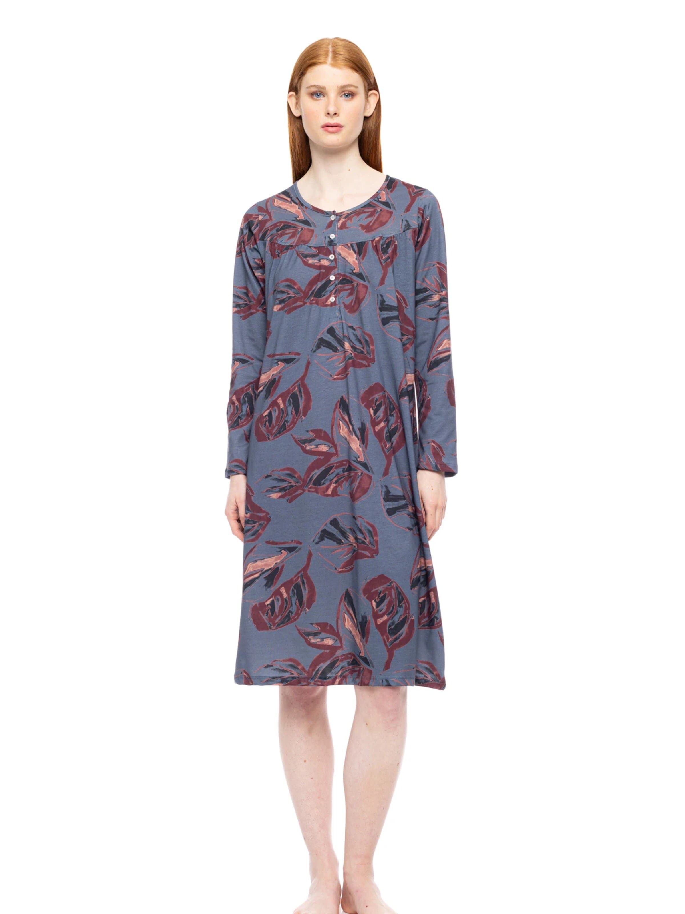 Pink LabelSpavaćica košulja 'NIGHTGOWN CLASSIC WINTER BLOOM' - plava boja: prednji dio