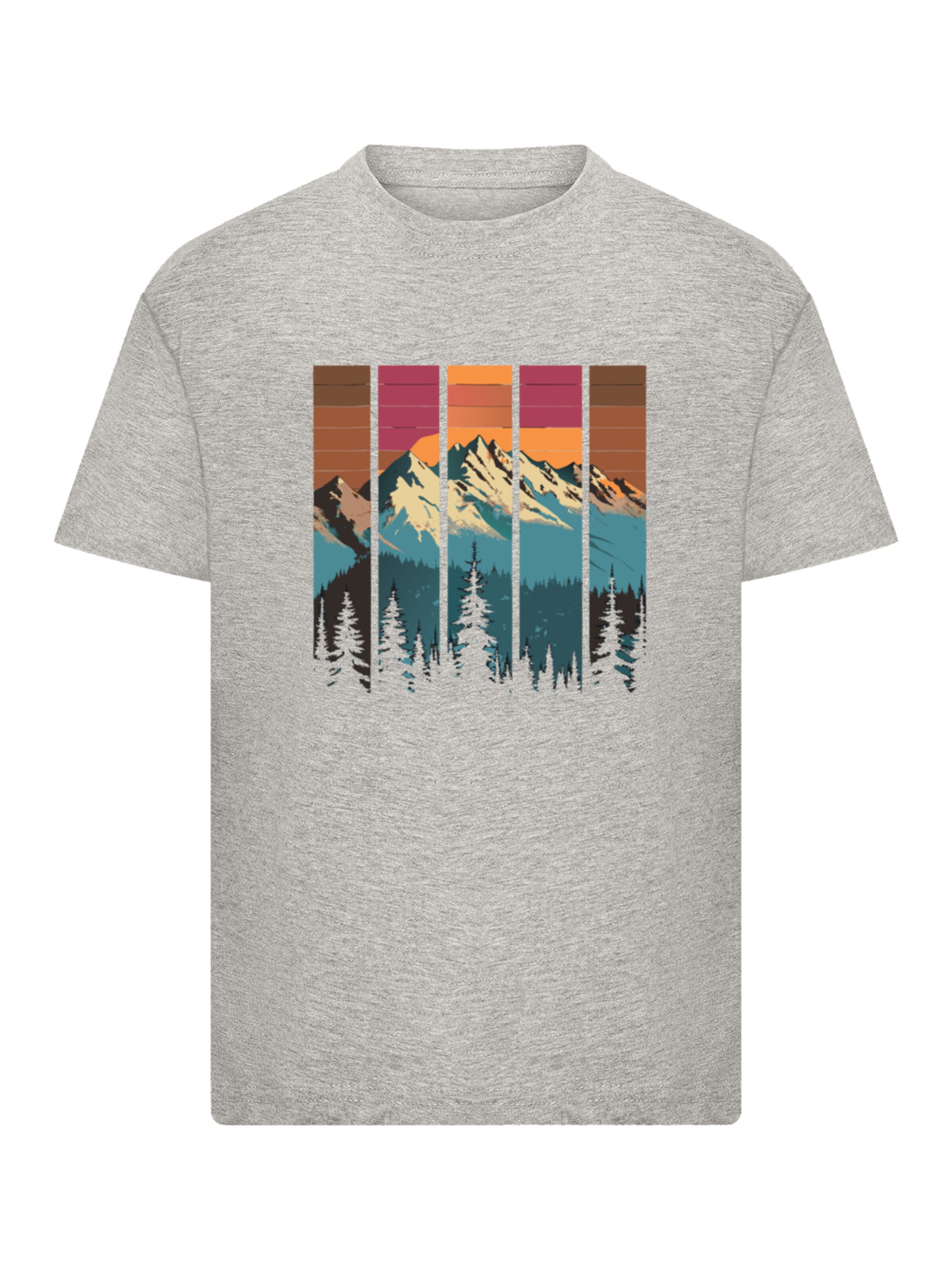 T-Shirt 'Berg Sonnenuntergang Retro' F4NT4STIC en gris : devant
