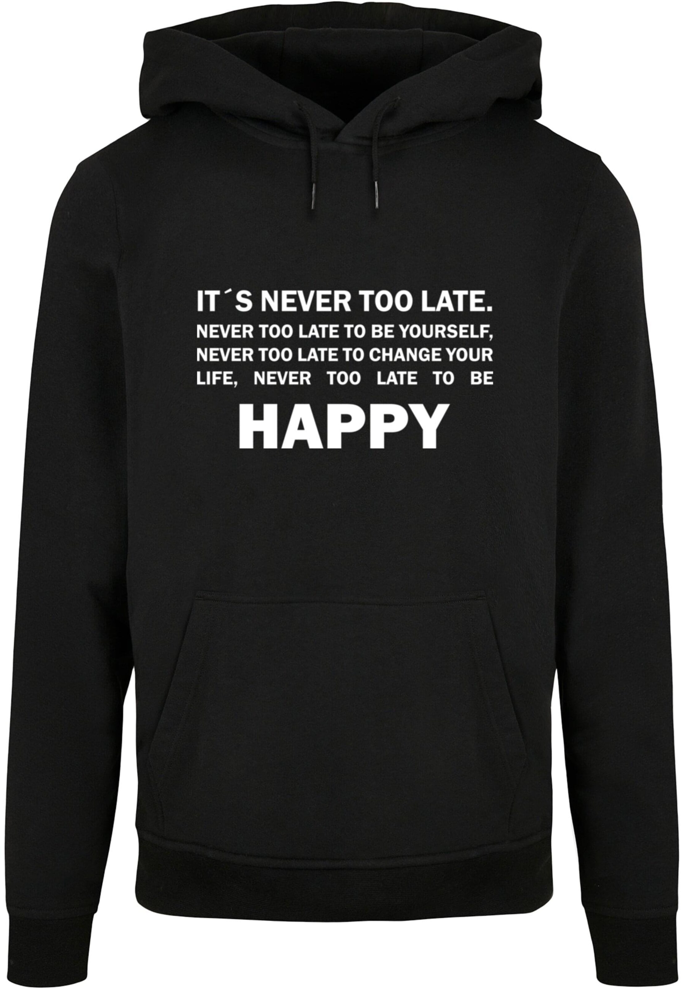 Merchcode Sweatshirt 'Never Too Late' in Schwarz: Vorderseite