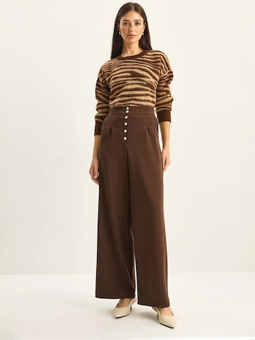 Bianco Lucci Wide leg Bandplooibroek in Bruin: voorkant