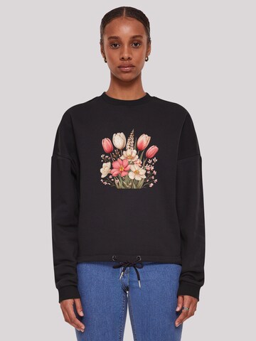 F4NT4STIC Sweatshirt 'Rosa weißer Frühlingsblumenstrauß' in Schwarz: Vorderseite