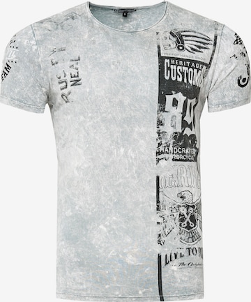 Rusty Neal T-Shirt mit modernem Front & Back Print in Grau: predná strana