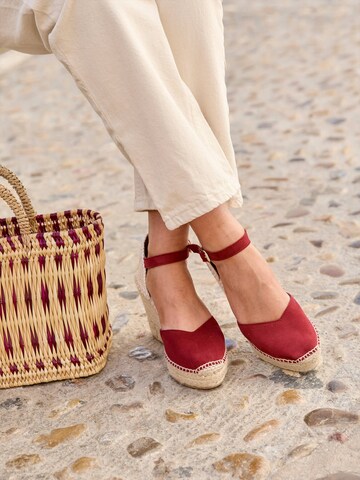 Sandalo con cinturino 'Alpargata Cuña 10 cm' di Alhamas in rosso: frontale