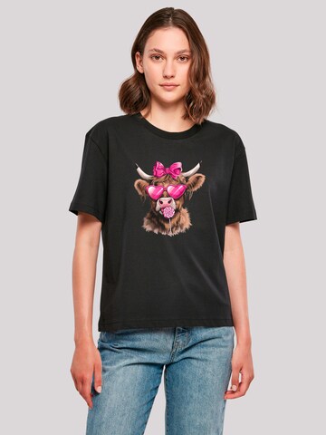 F4NT4STIC Shirt 'Highland Cow Valentinstag Sonnenbrille' in Black: front