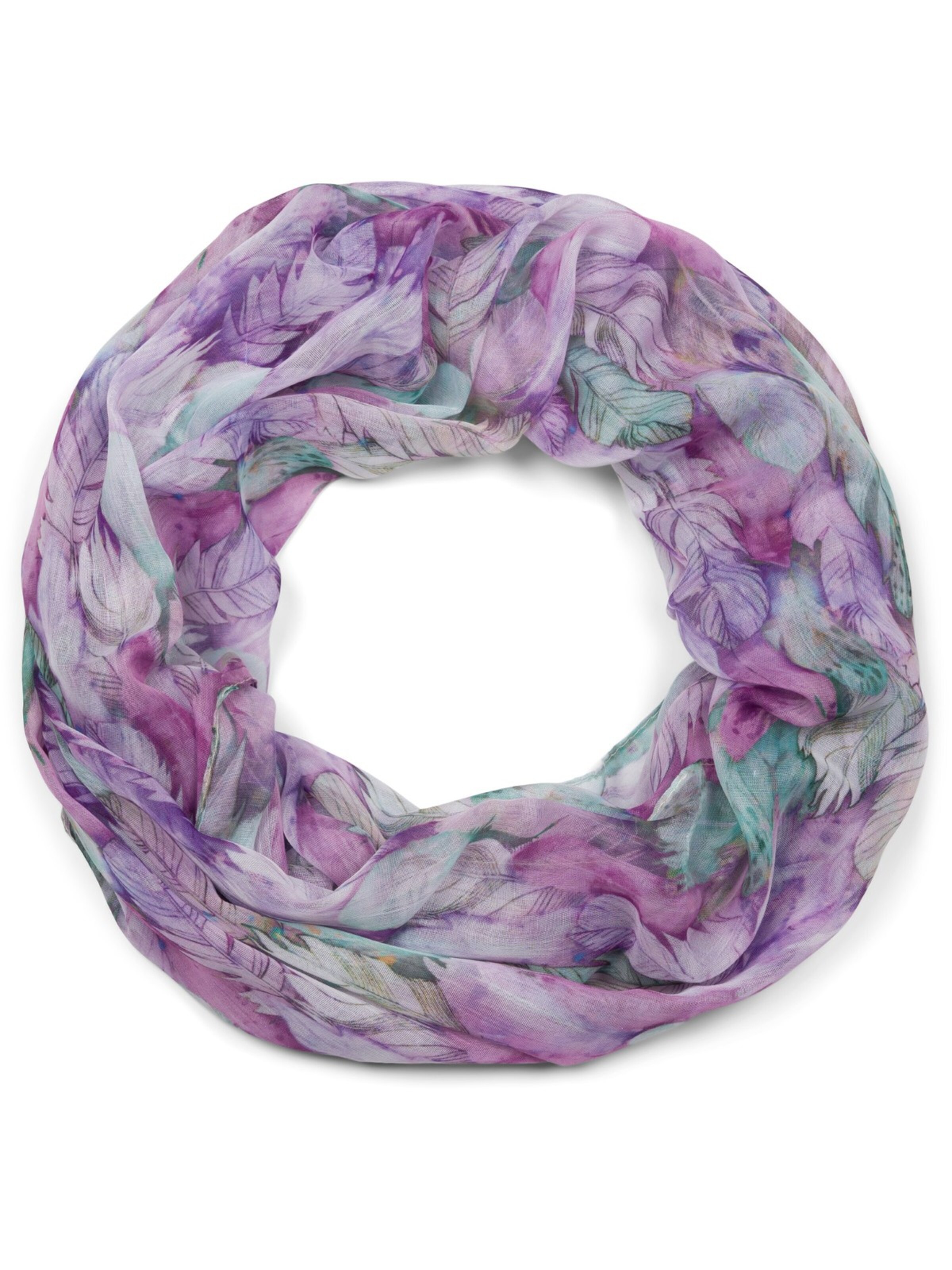 styleBREAKER Loop scarf 'Loop mit bunten Federn' in Purple: front