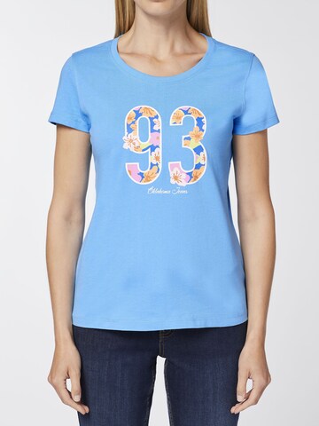 Oklahoma Jeans T-Shirt ' mit geblümtem 93-Print ' in Blau