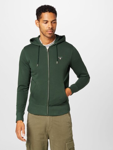 GANT Regular fit Sweatvest in Groen: voorkant