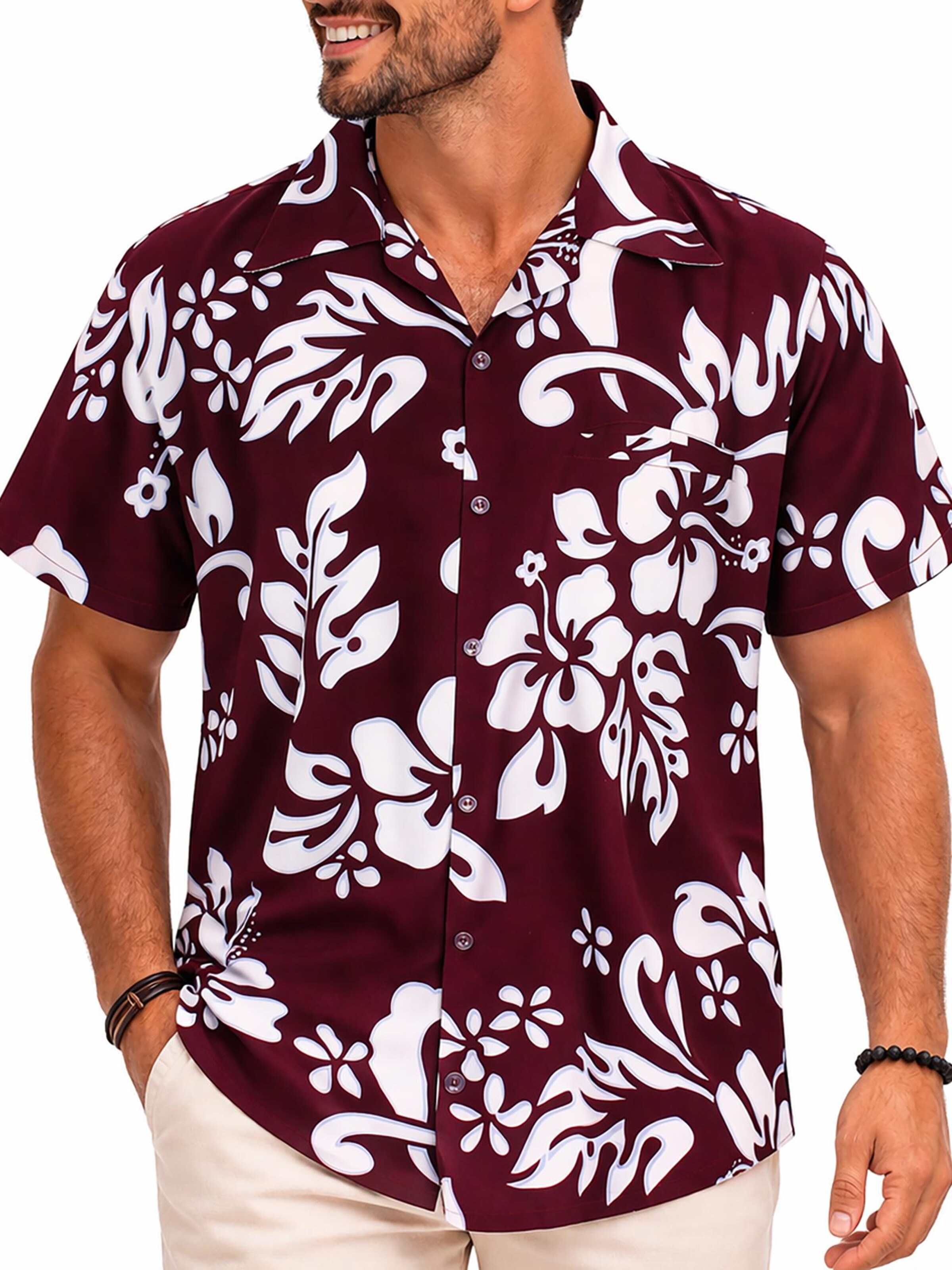 King Kameha Shirt 'Hibiscus'‌ in Rot