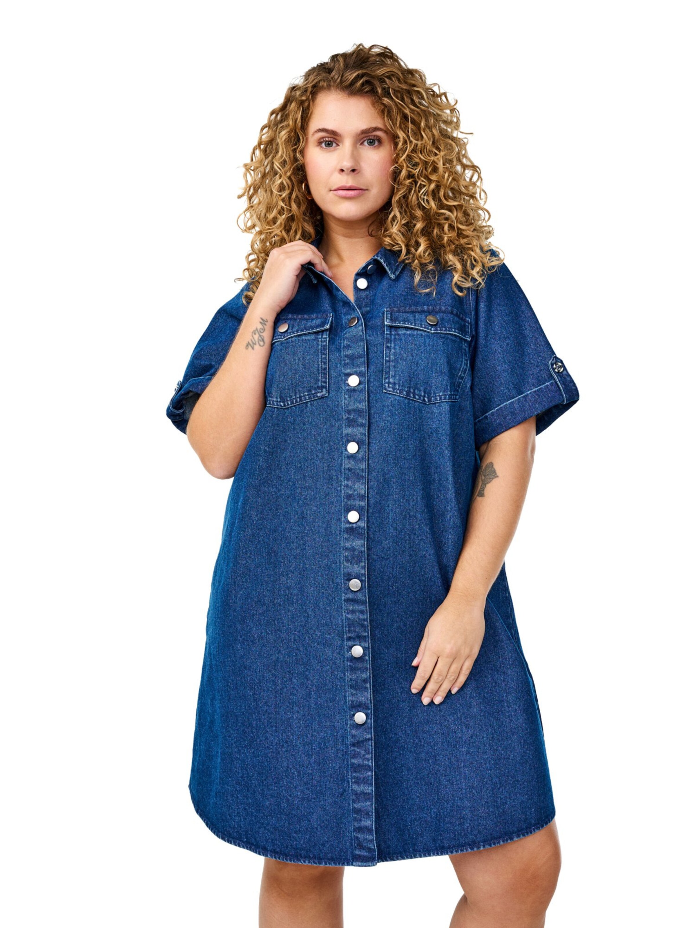 Zizzi Košeľové šaty 'Vami' - Modrá