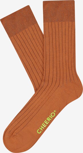 CHEERIO* Socken 'TOUGH GUY' in rostbraun / neongrün, Produktansicht