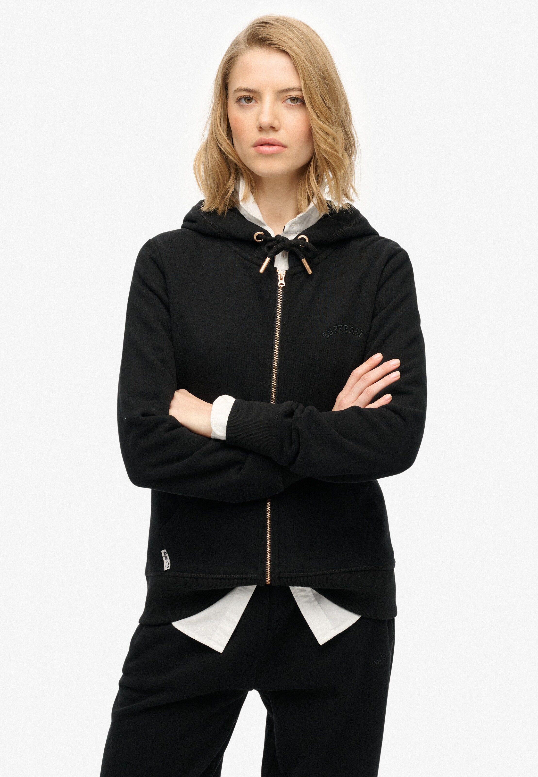 Superdry & Co Zip-Up Hoodie 'Essential' in Black: front