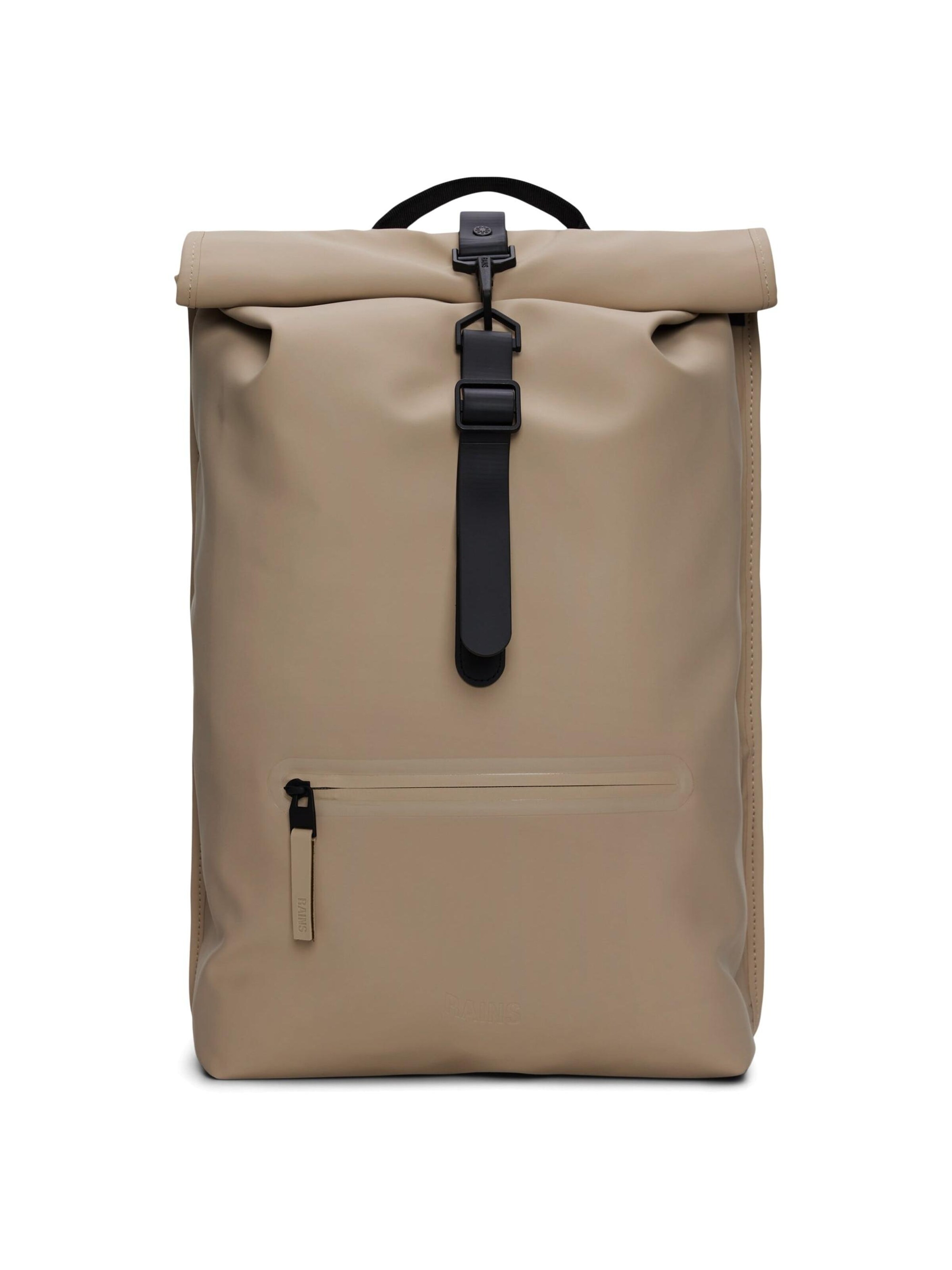 RAINS Backpack 'Rolltop' in Beige: front