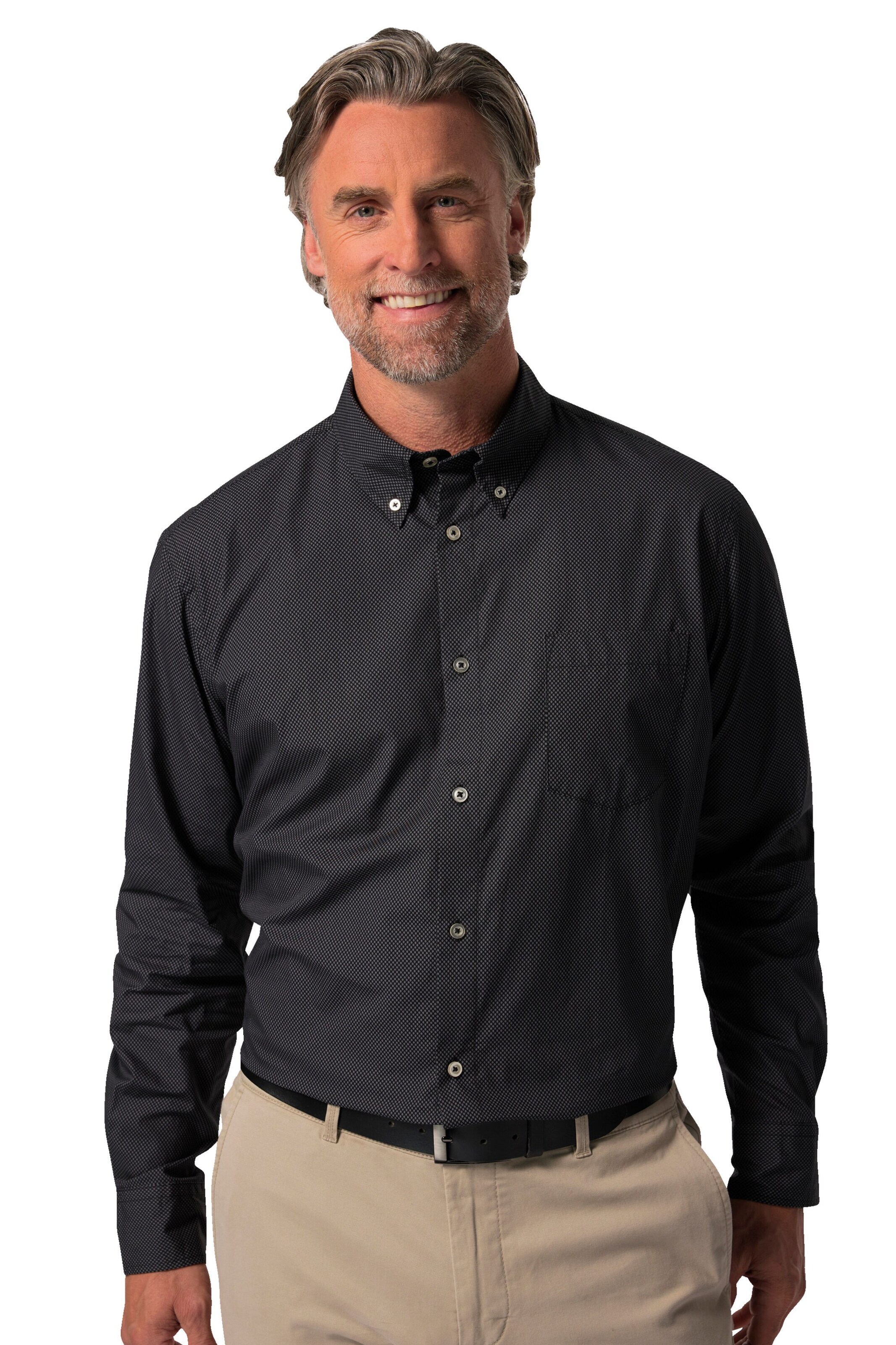 Boston Park Regular fit Button Up Shirt in Black: front