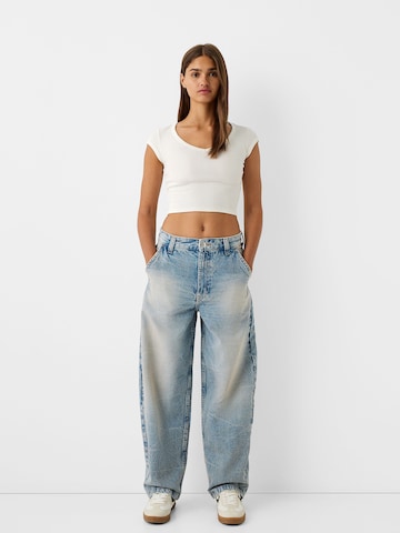 Bershka Широки крачоли Дънки в синьо