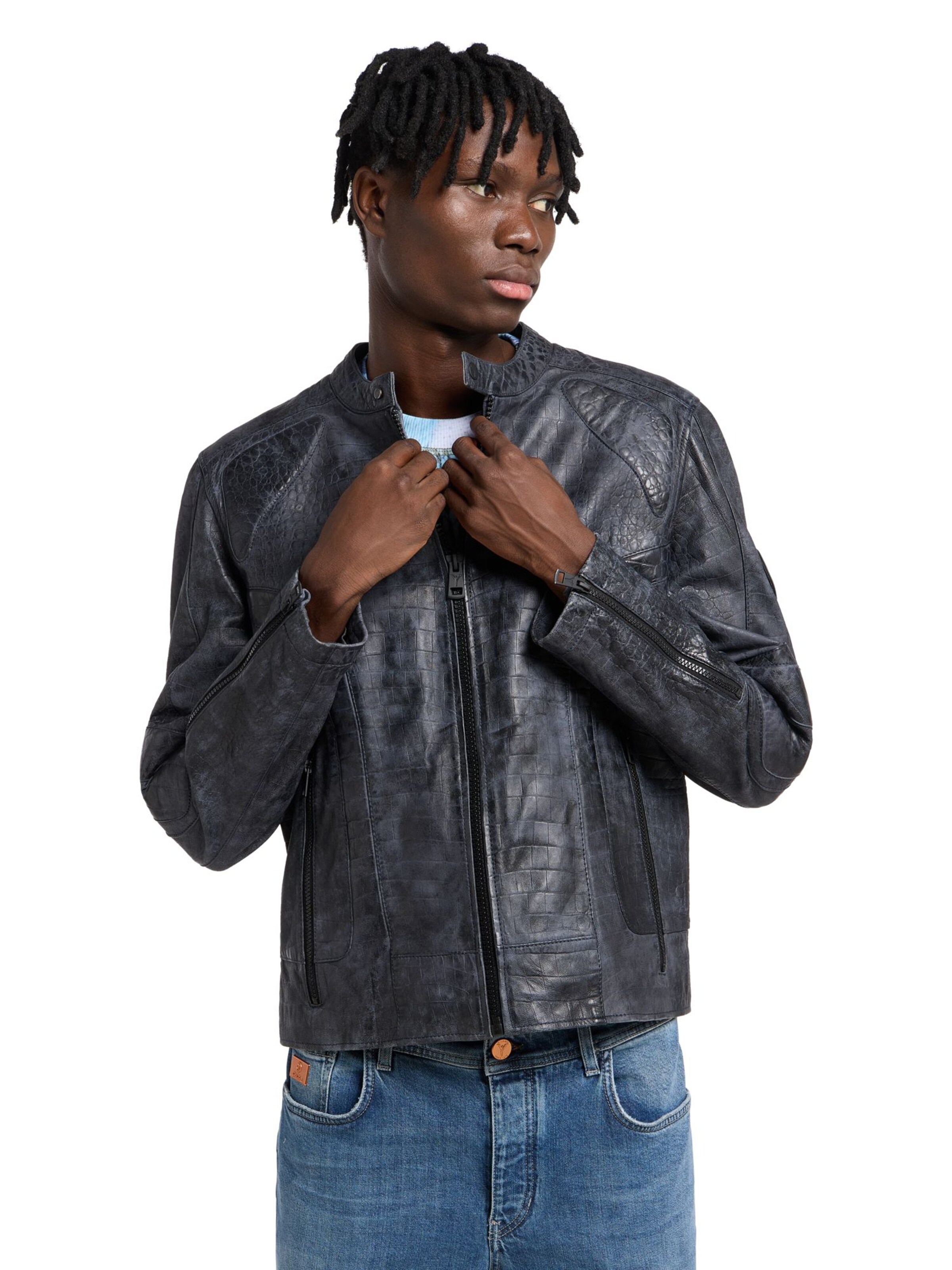 Carlo Colucci Tussenjas ' Faggiano ' in Blauw: voorkant