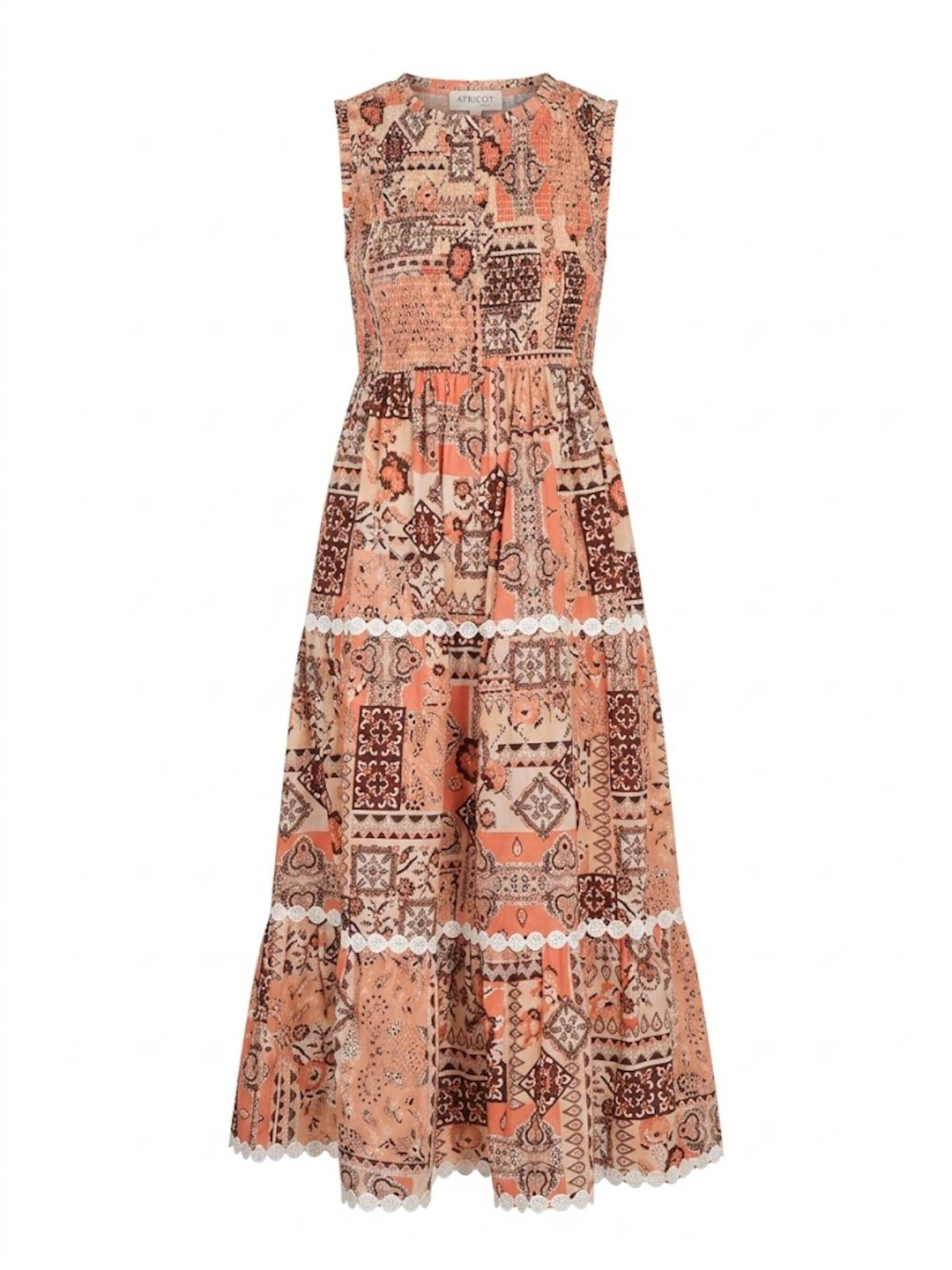 Apricot Patchwork Scarf Smocked Cotton Maxi Dress ' ' in 34 in koralle, Produktansicht