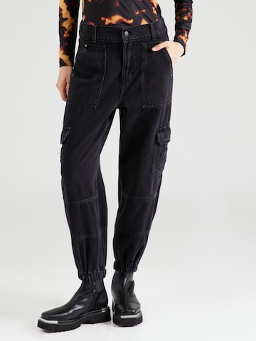 River Island Tapered Cargo Pants 'OREO' in Black: front