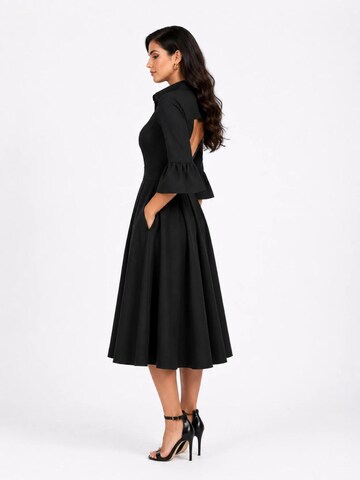 BIBI SAKALIEVA Jurk 'Black Open-Back Midi Dress with Bell Sleeves' in Zwart