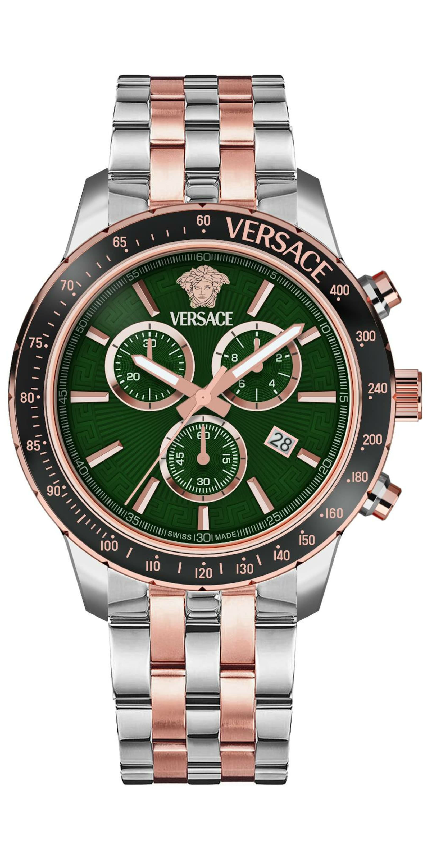 VERSACE Analoguhr 'Sport Chrono - Vezca' in rosegold / grün / silber, Produktansicht