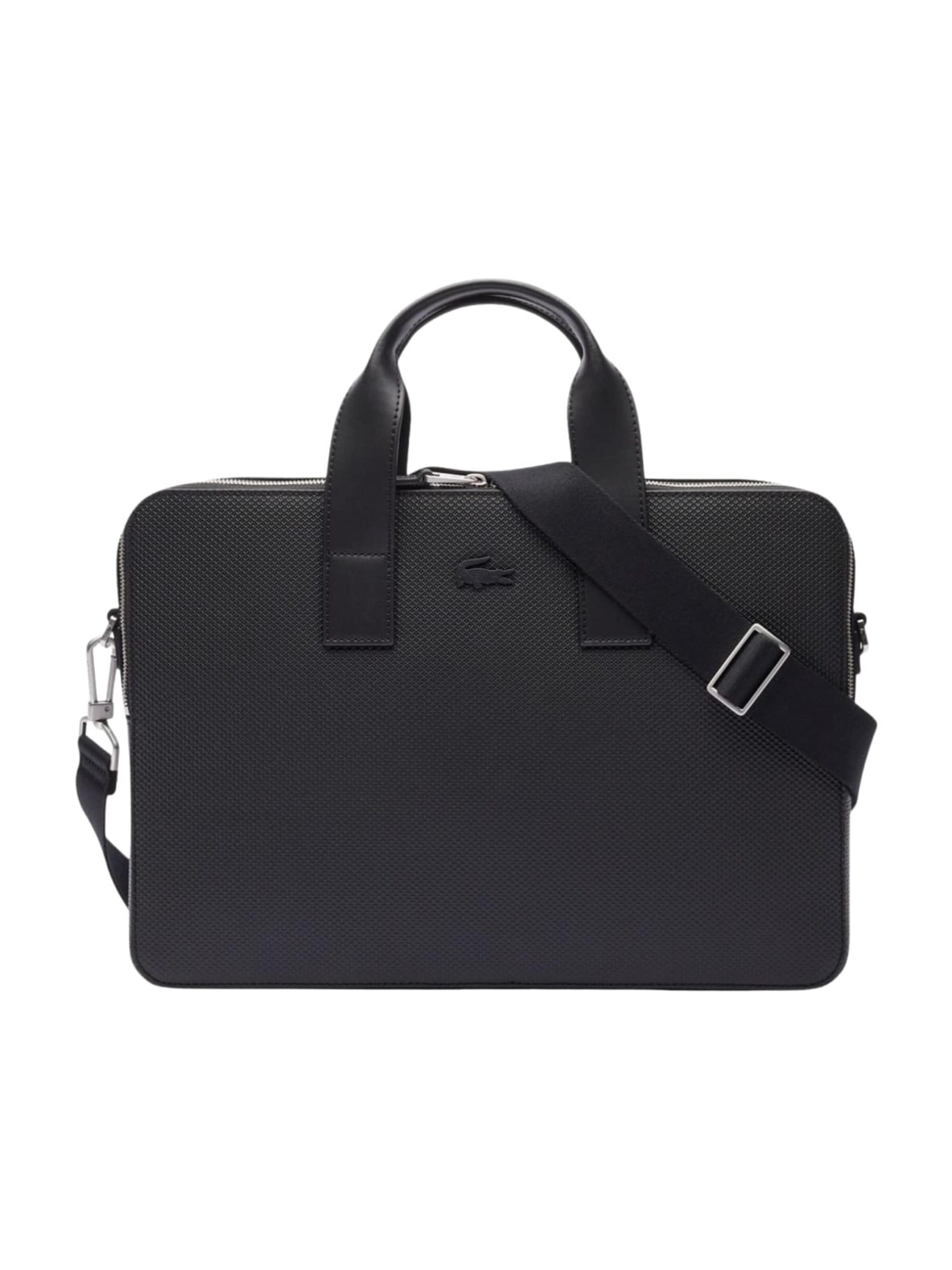 LACOSTE Torebka 'Lacoste Sac ordinateur Chantaco en Cuir Noir' w kolorze czarny: przód