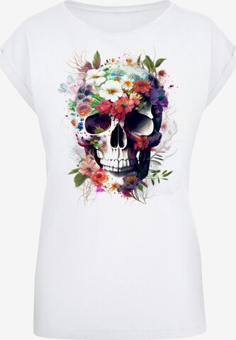 F4NT4STIC Shirt 'Totenkopf Blumen' in Wit: voorkant
