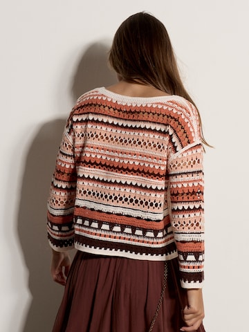 Apricot Tonal Stripes Crochet Top ' ' in Orange