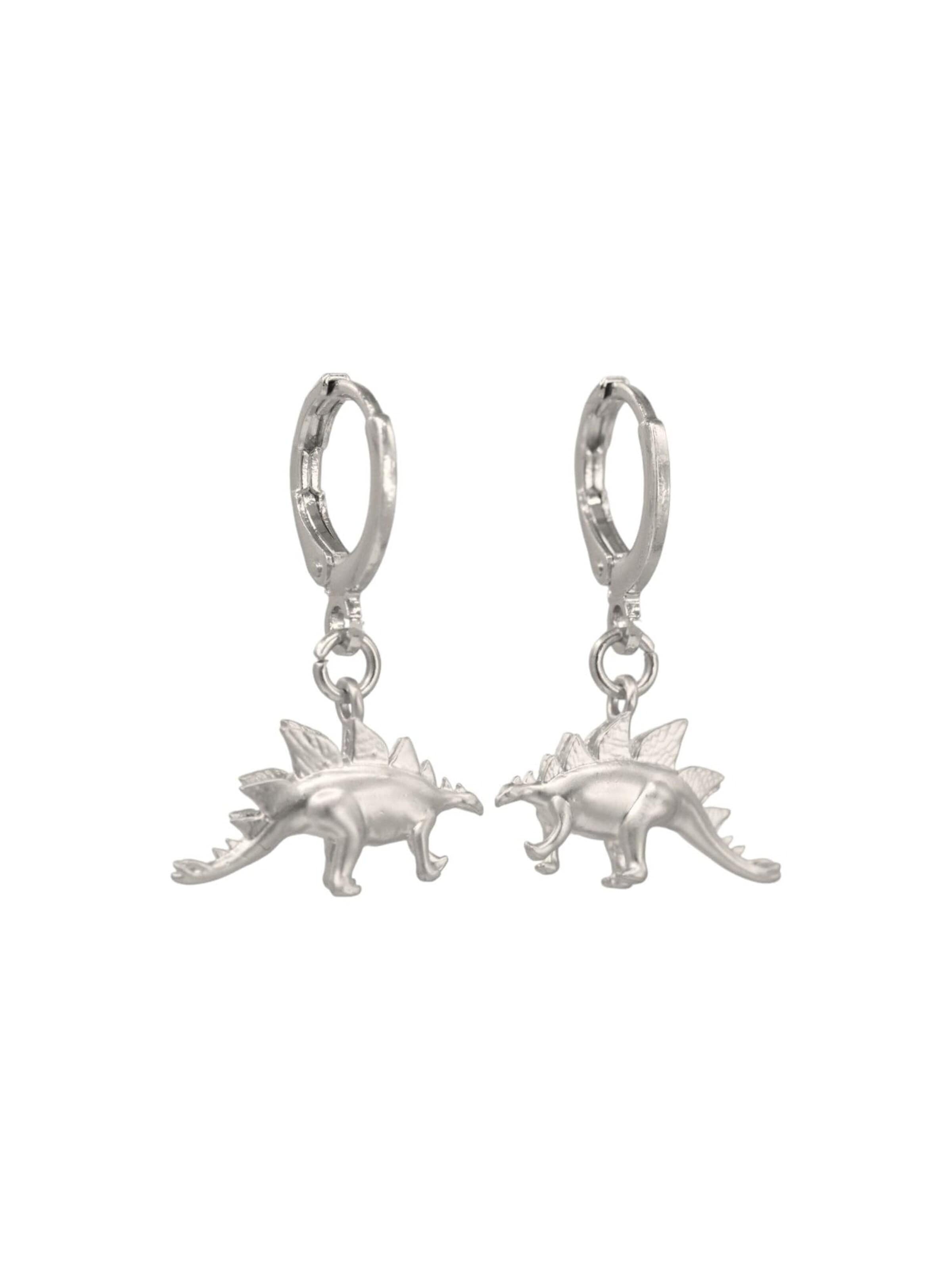 Fräulein Wunder Oorbellen 'Dinos Stegosaurus' in Zilver: voorkant