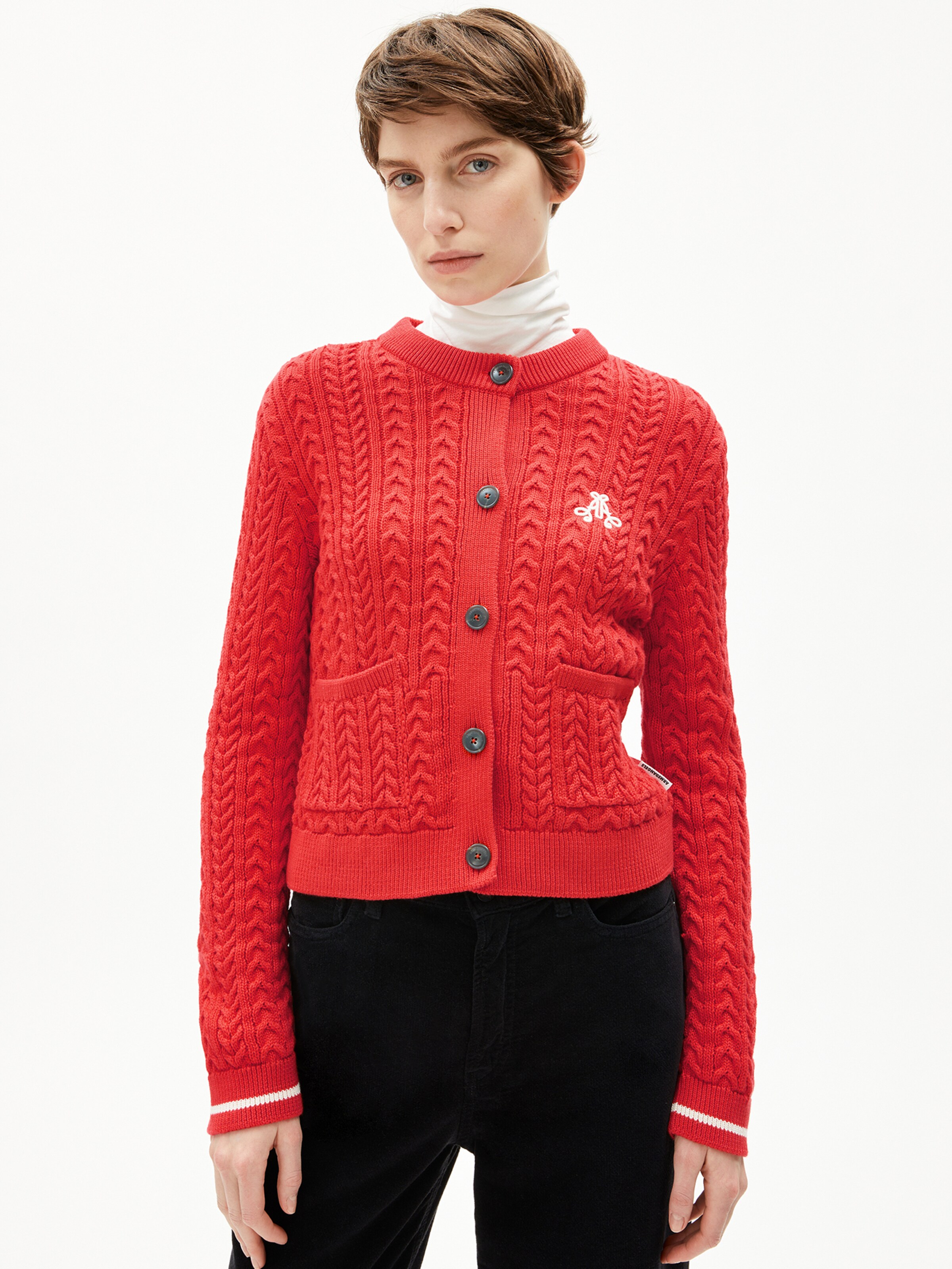 ARMEDANGELS Gebreid vest in Rood: voorkant