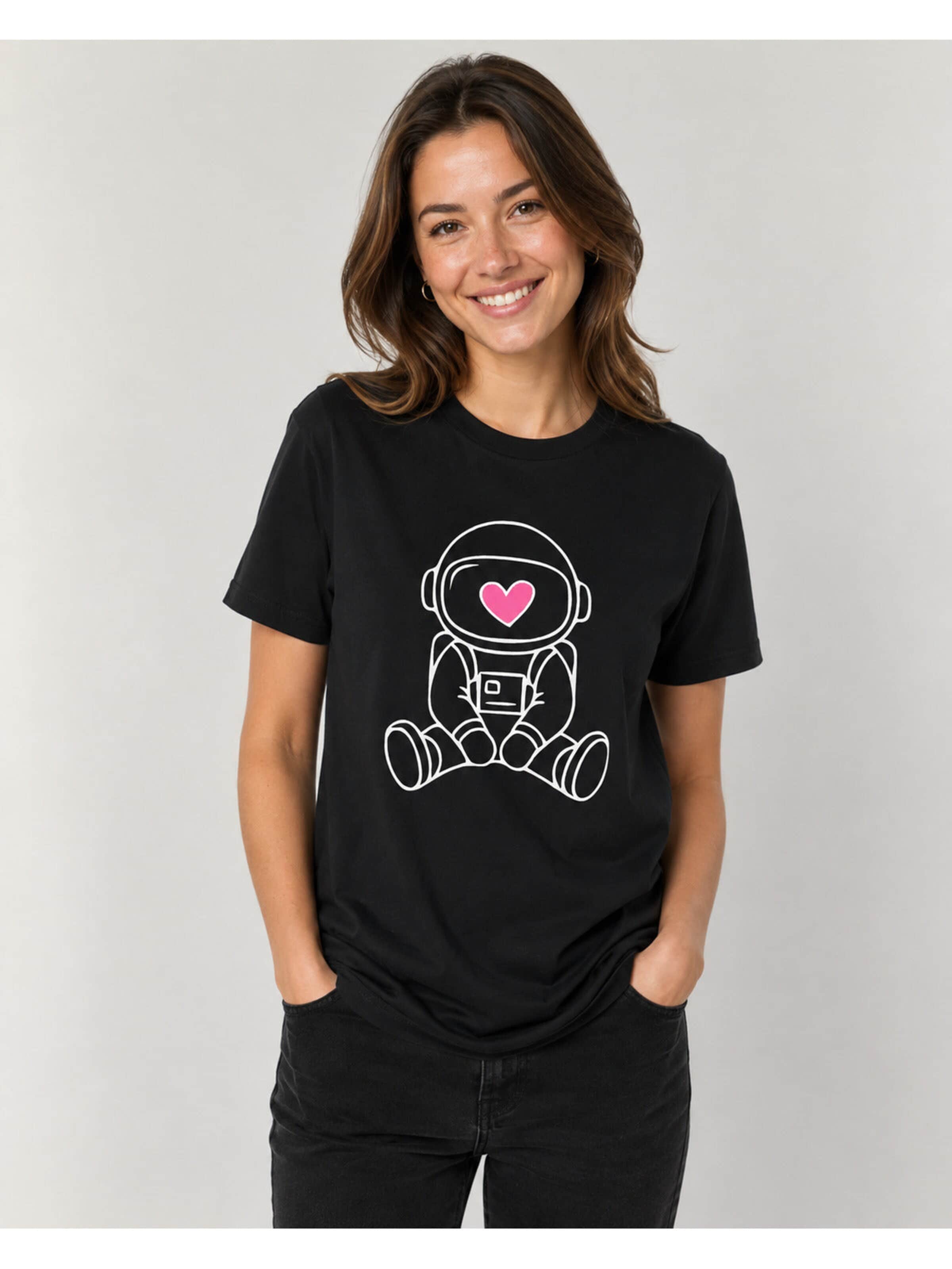 Printdistrict.dk Shirts 'Astronaut Heart' i sort