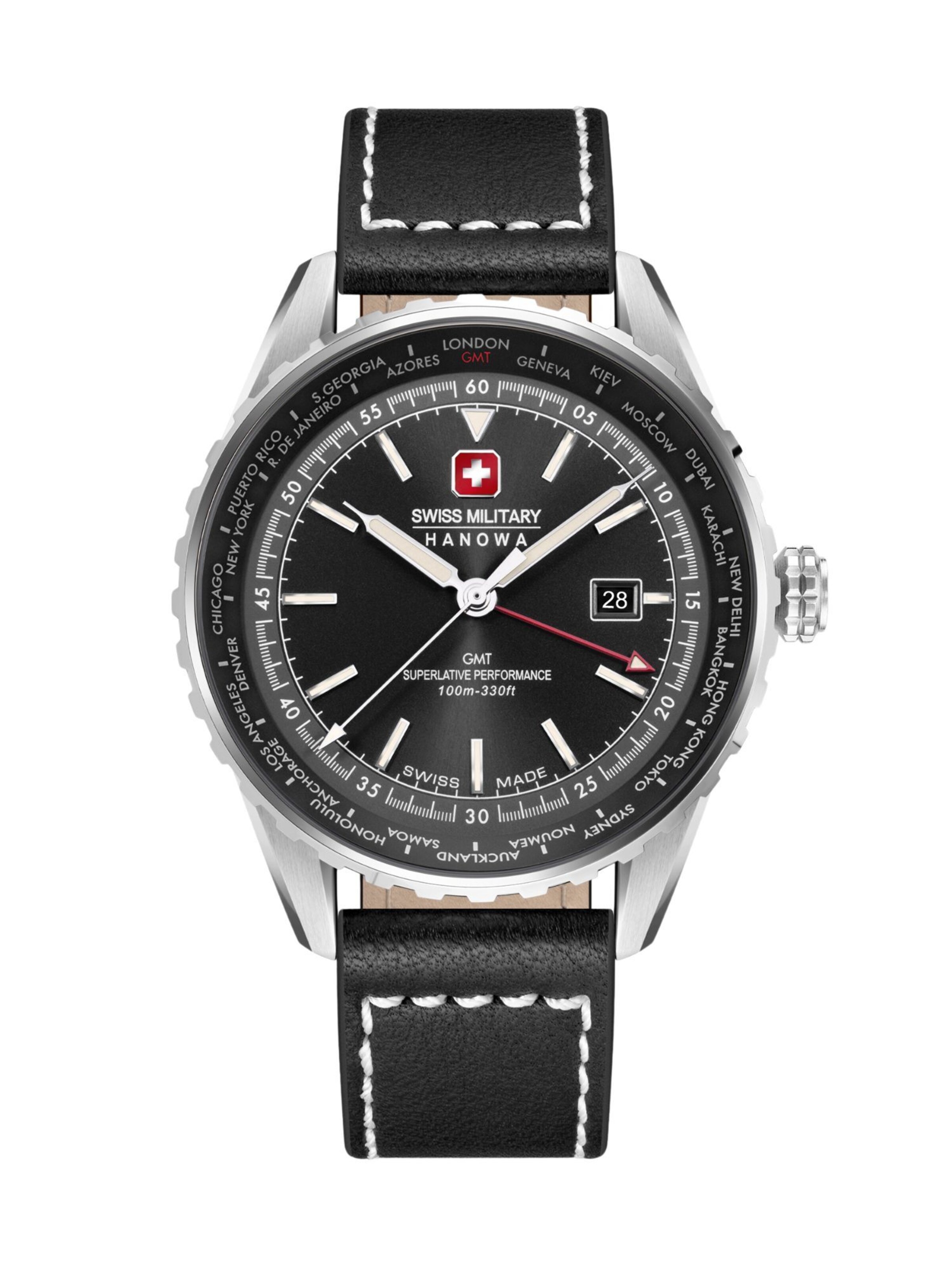 SWISS MILITARY HANOWA Uhr 'Afterburn Gmt' in Schwarz: Vorderseite