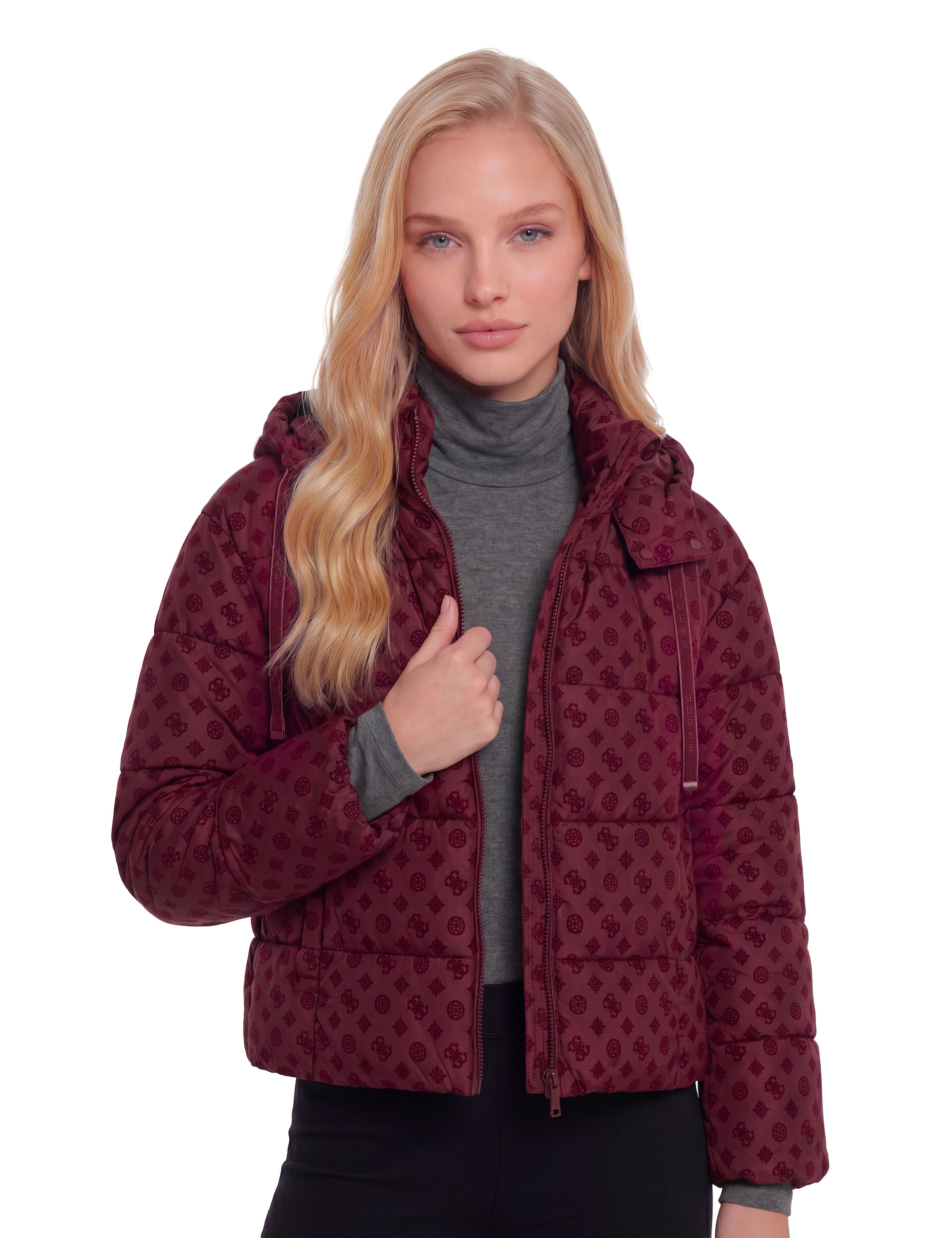 GUESS Winter Jacket in Brown: front