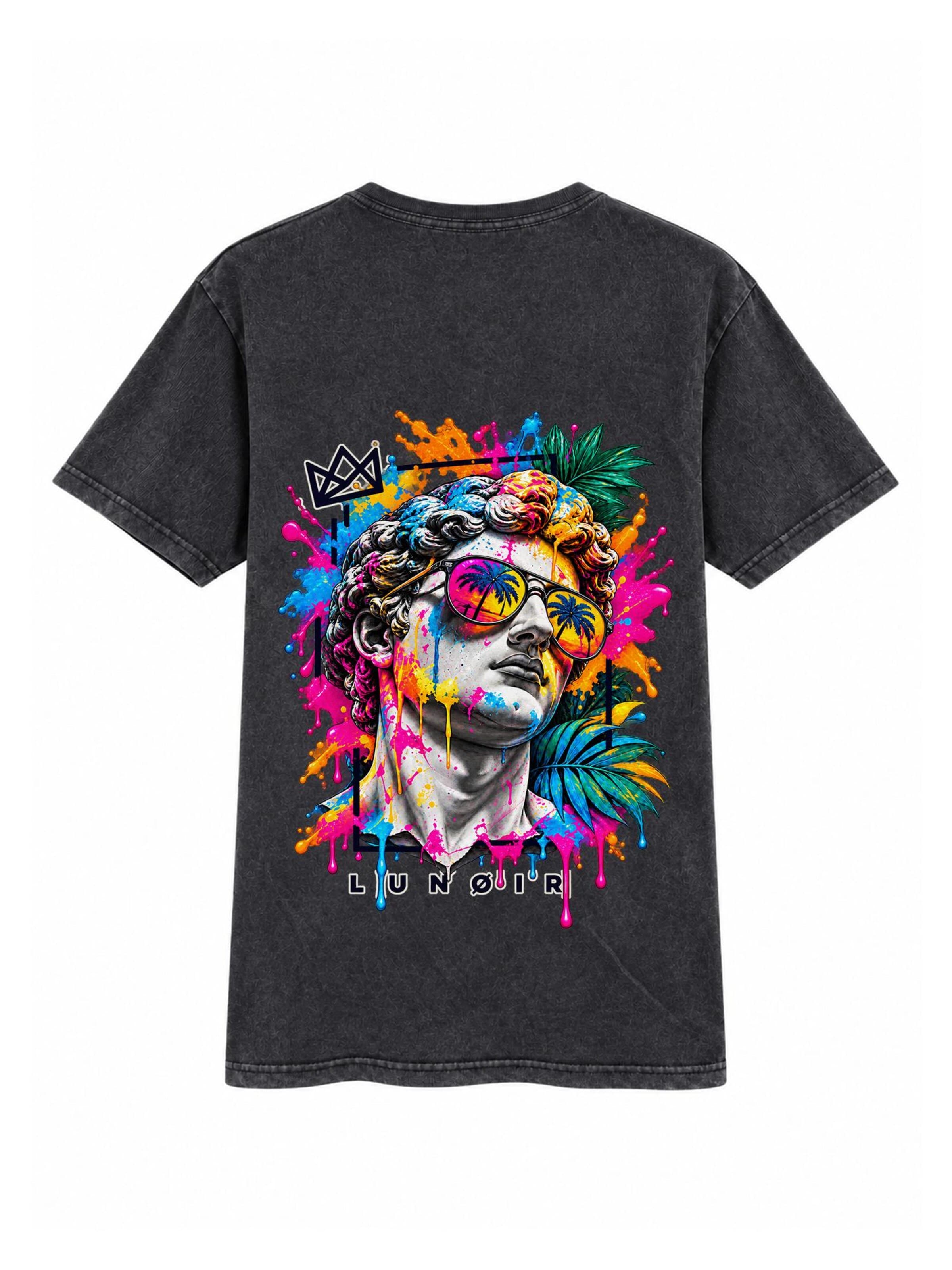LUNØIR Studio Shirt 'Tropical Riot – Palm David' in Black: front