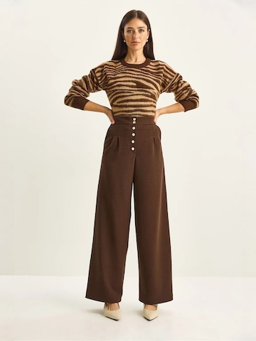 Bianco Lucci Wide leg Bandplooibroek in Bruin