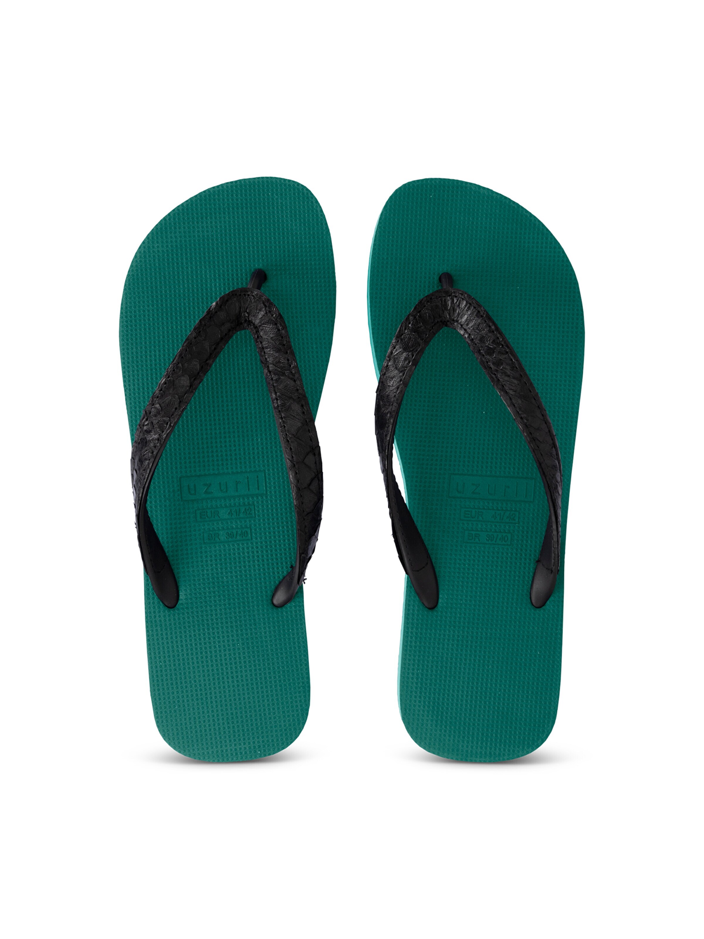 Uzurii Luxury Footwear T-Bar Sandals 'Python' in Green