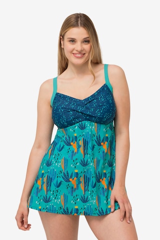 Ulla Popken Bralette Swimsuit Dress in Blue: front