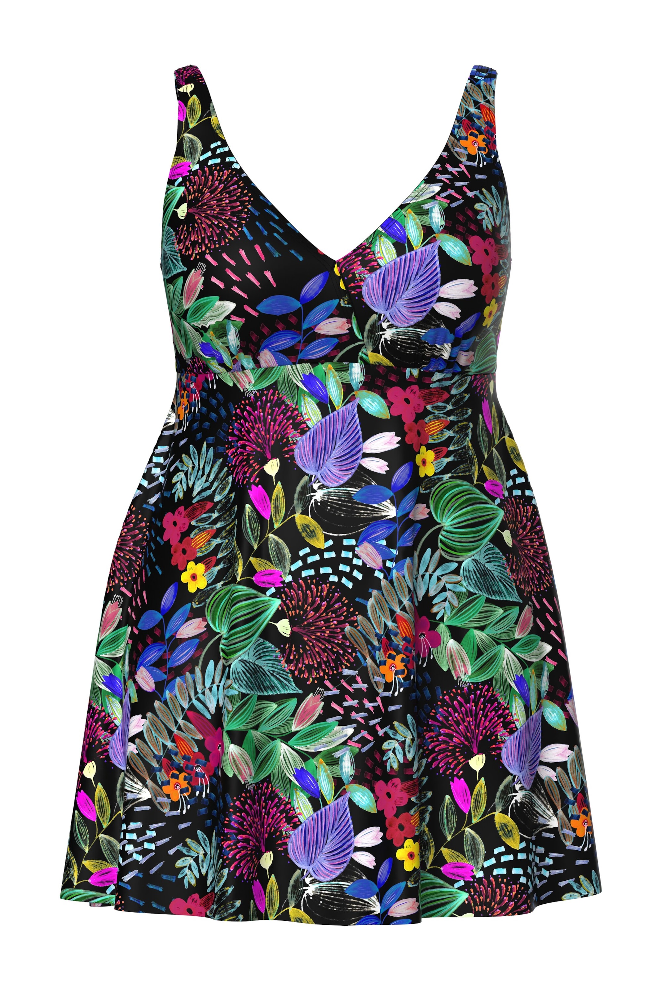 Ulla Popken Bustier Badeanzugkleid in Schwarz: Vorderseite