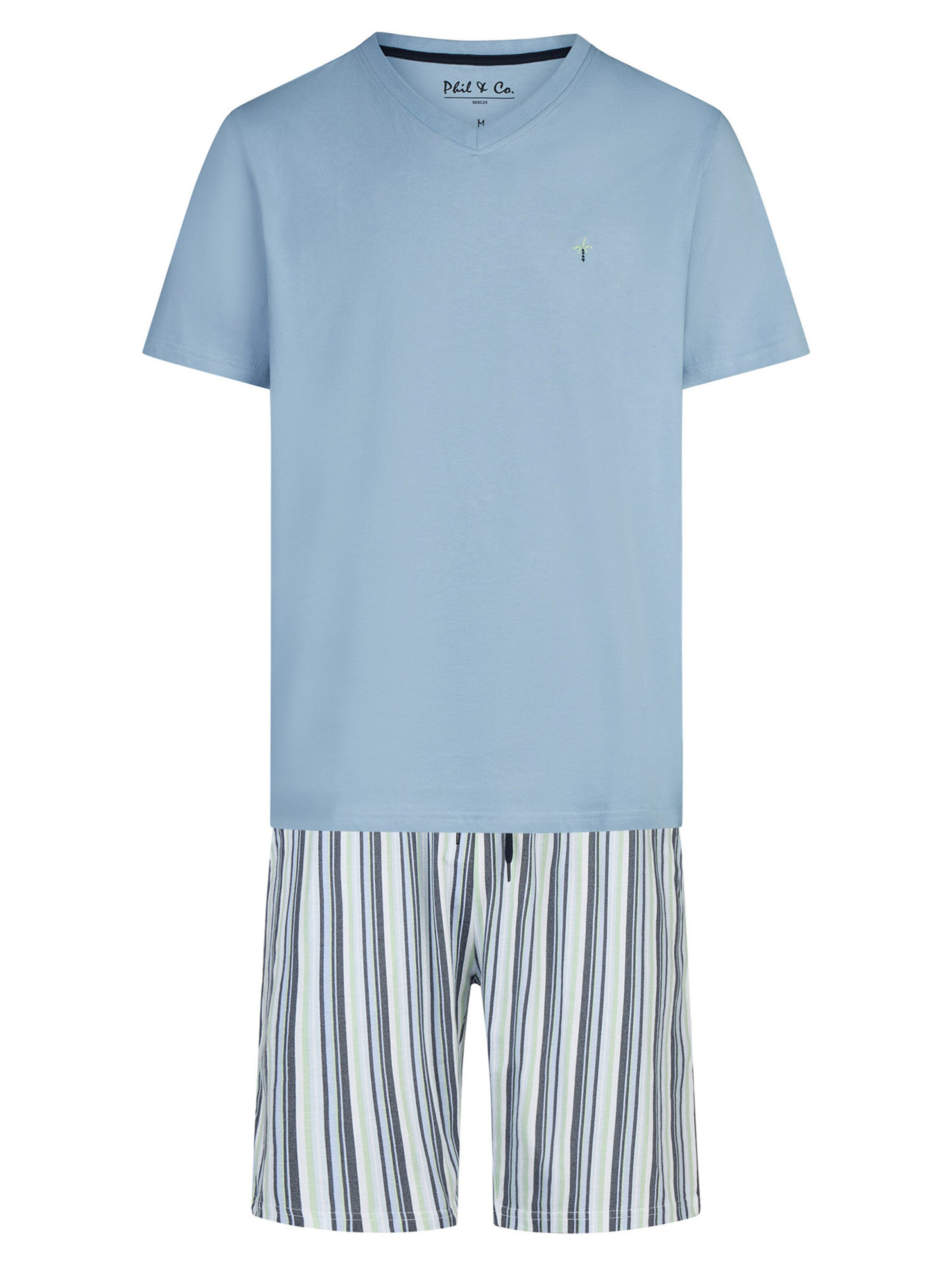Phil & Co. Berlin Pajama short ' Classics ' in Light blue / Grey / Light green / Off white, Item view