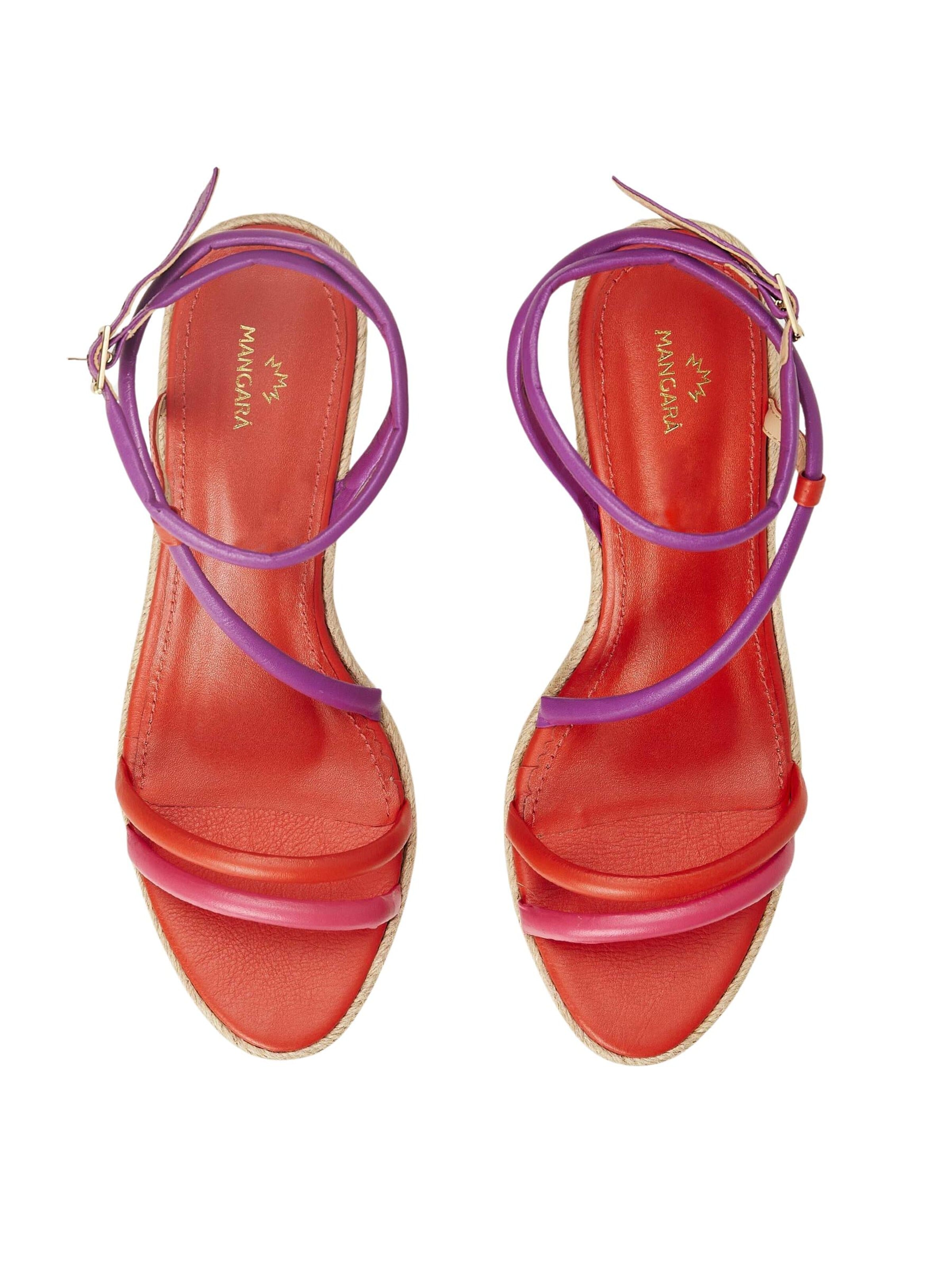 Mangara Atelier Sandalen met riem 'Romã Damen Keilsandalen Leder Rot Keilabsatz Jute 8 cm' in Rood