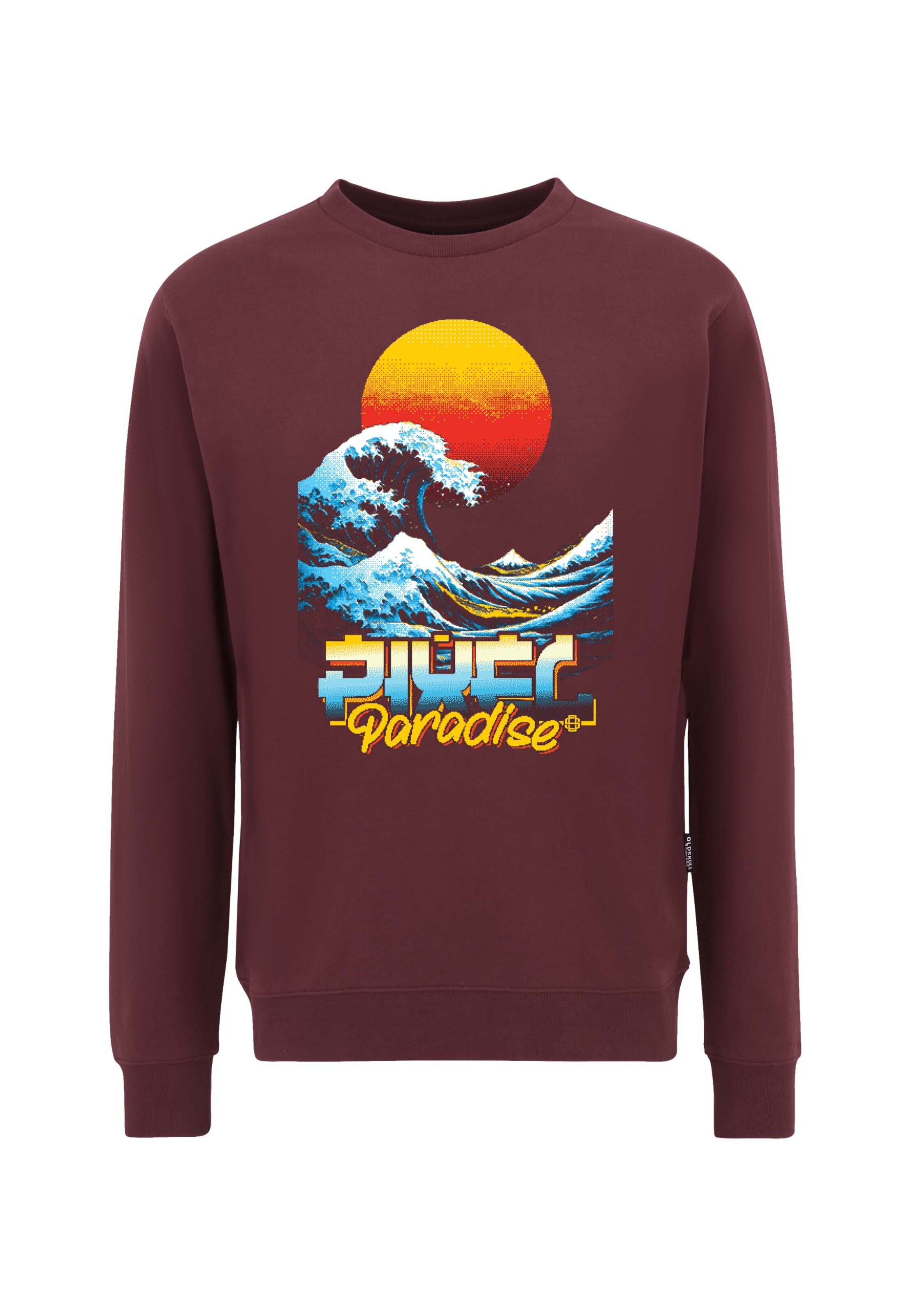 Oldskull Sweatshirt 'Retro Pixel Wave Logo Graphic' in Red: front