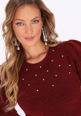 faina Gebreide jurk in Rood