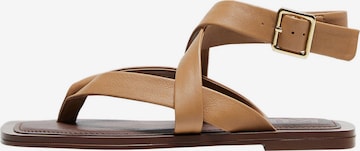 MANGO T-Bar Sandals 'EMPTY' in Brown: front