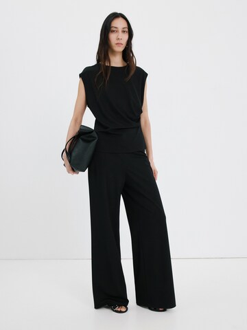 MANGO Wide leg Broek 'CANDELO' in Zwart