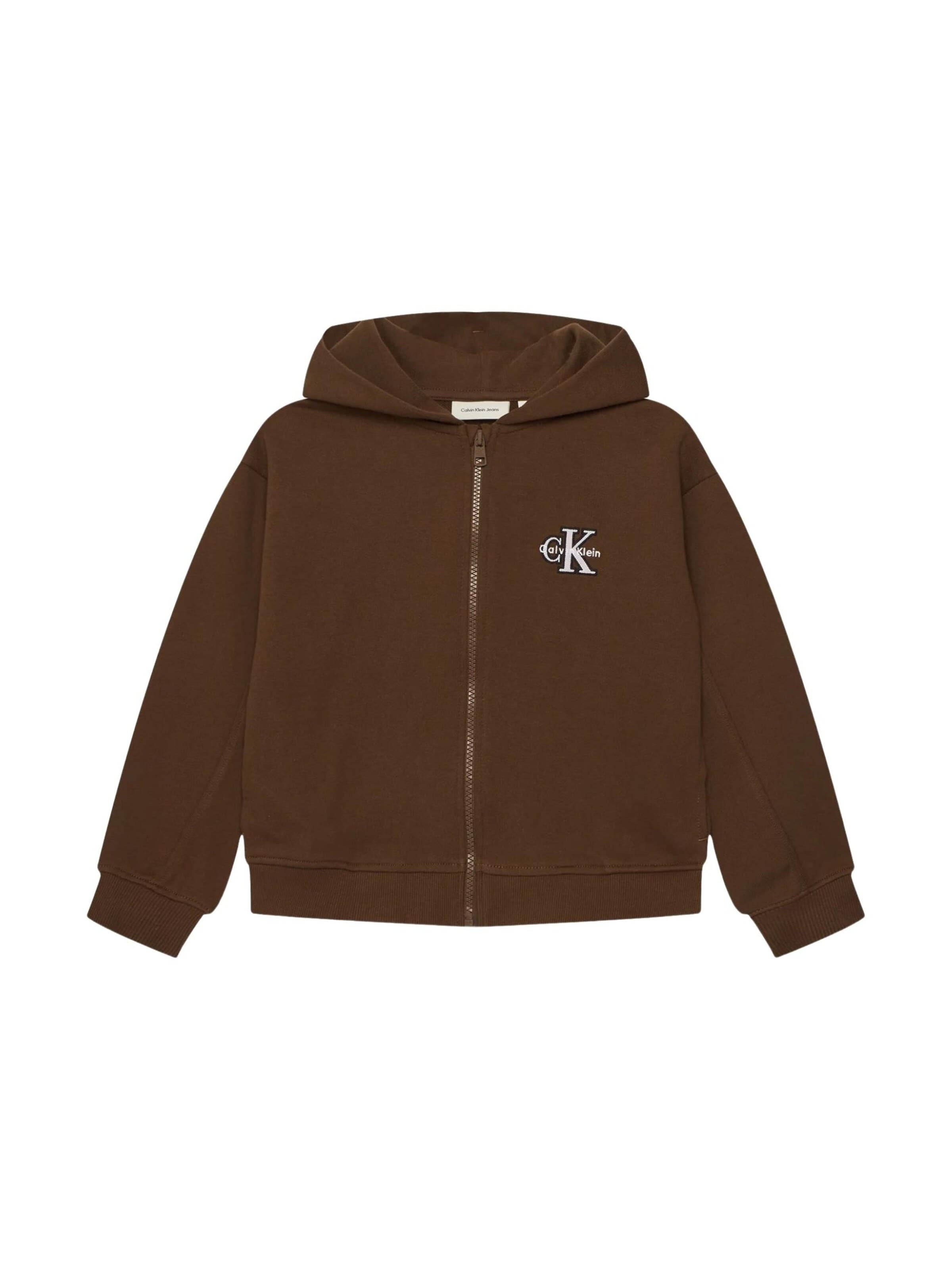 Calvin Klein Kids Mikina 'TERRY MONOLOGO ZIP UP HOODIE' – hnědá: přední strana