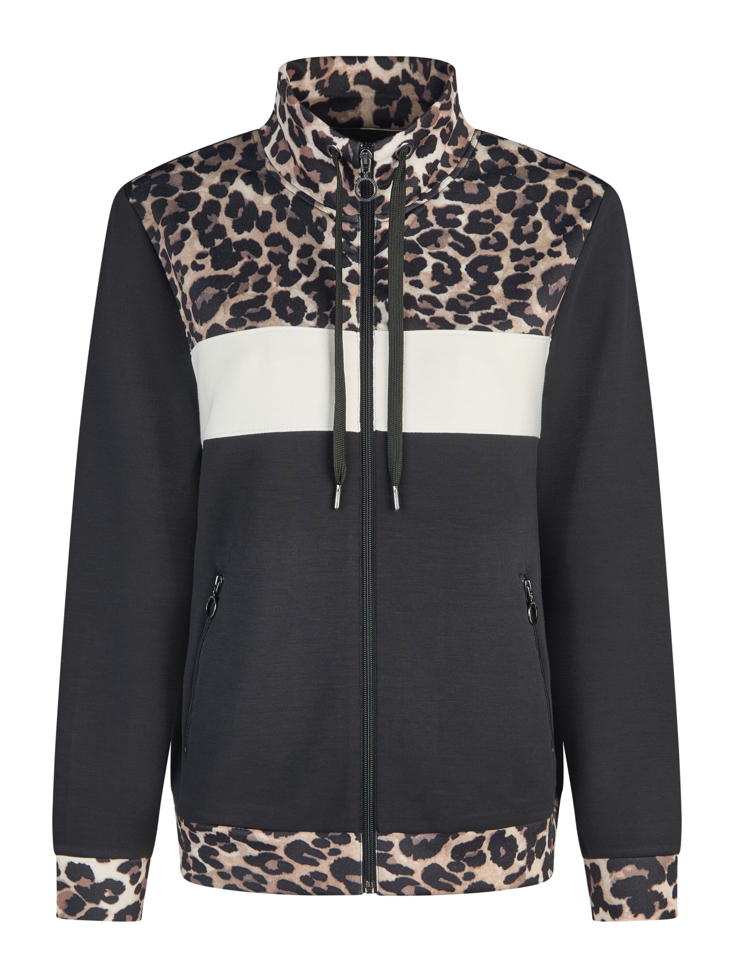 Navigazione Sweatjacke, Kragen mit verstellbarem Kordelzug in Beige: Vorderseite