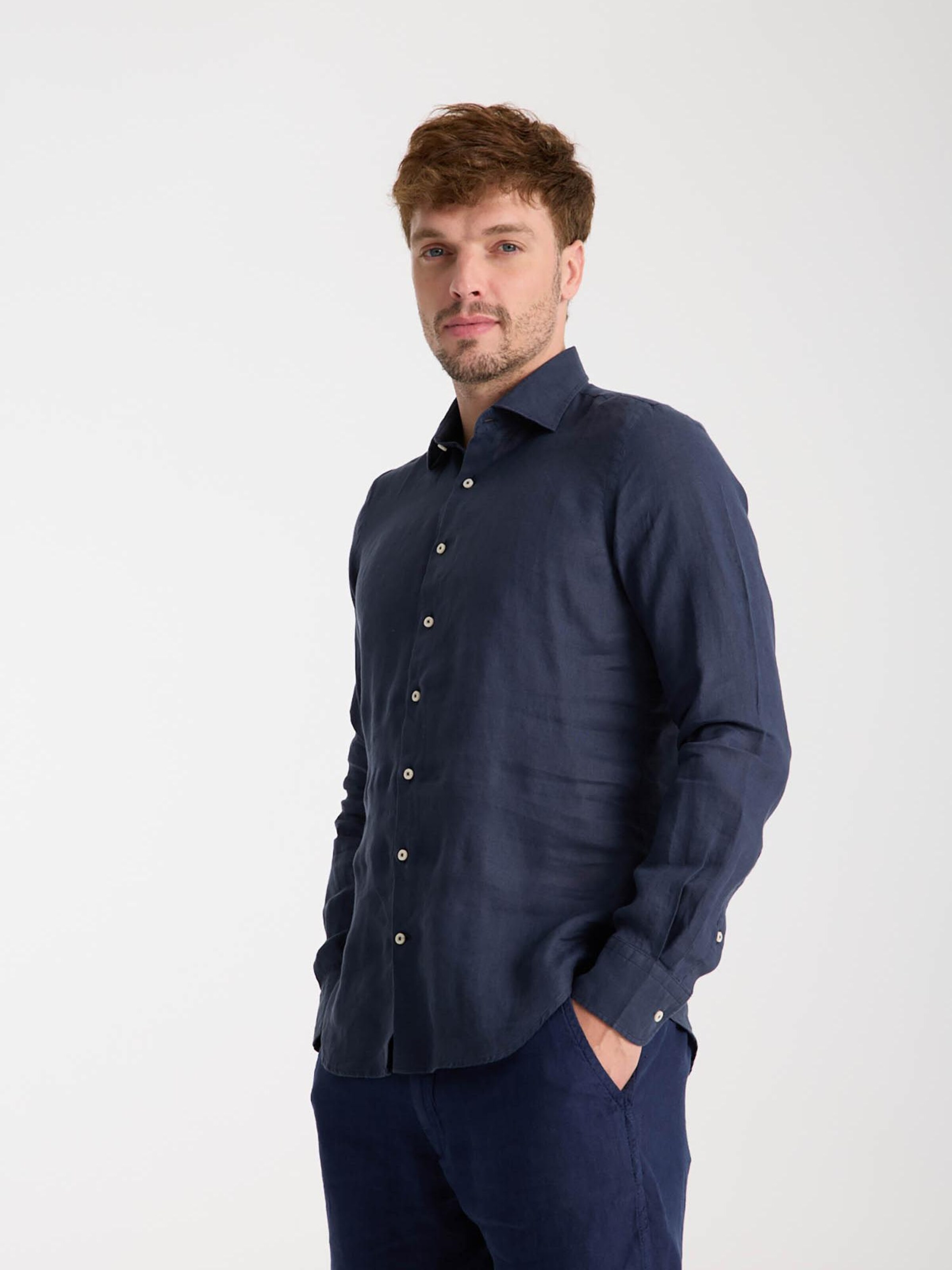 Slim fit Camicia business 'Leonardo Linen Man Shirt' di 7Camicie in blu: frontale