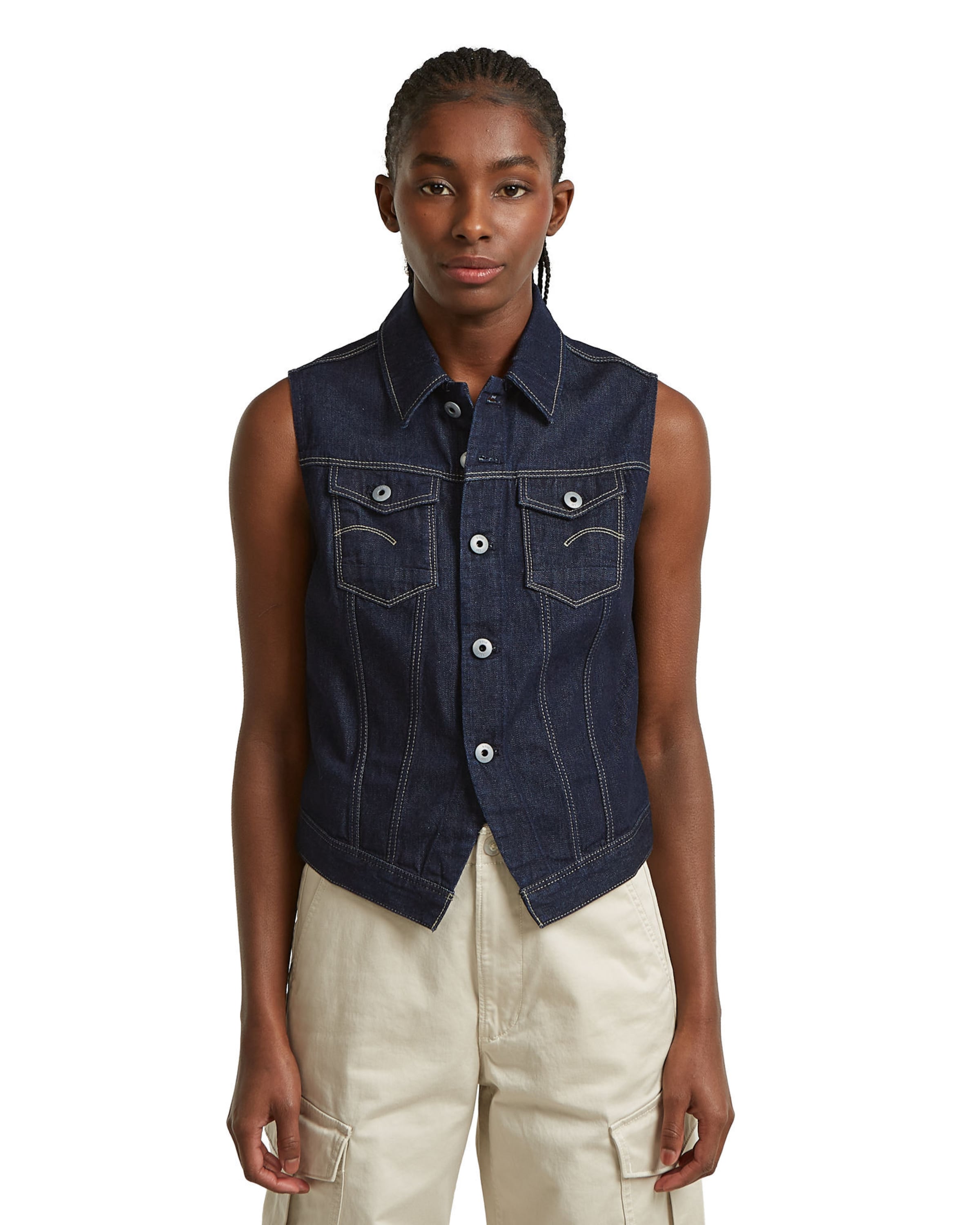 G-STAR Jacket - 'Pitched Hem Slim Vest' in Blau: Vorderseite