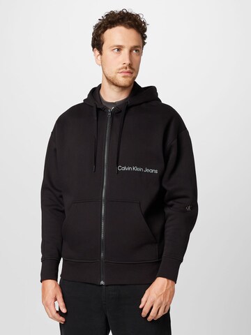 Calvin Klein Jeans Zip-Up Hoodie in Black: front