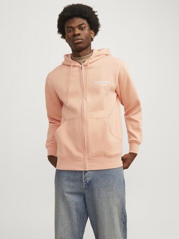 JACK & JONES Zip-Up Hoodie in Orange: front