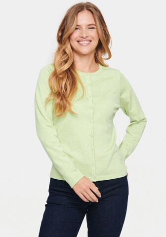 SAINT TROPEZ Knit Cardigan in Green: front