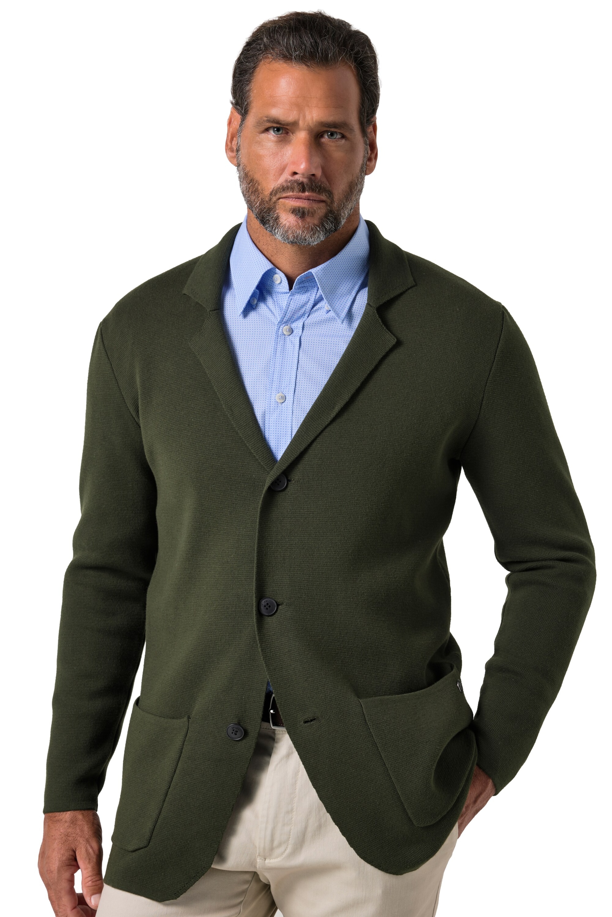 JP1880 Comfort Fit Strickjacke in Grün: Vorderseite